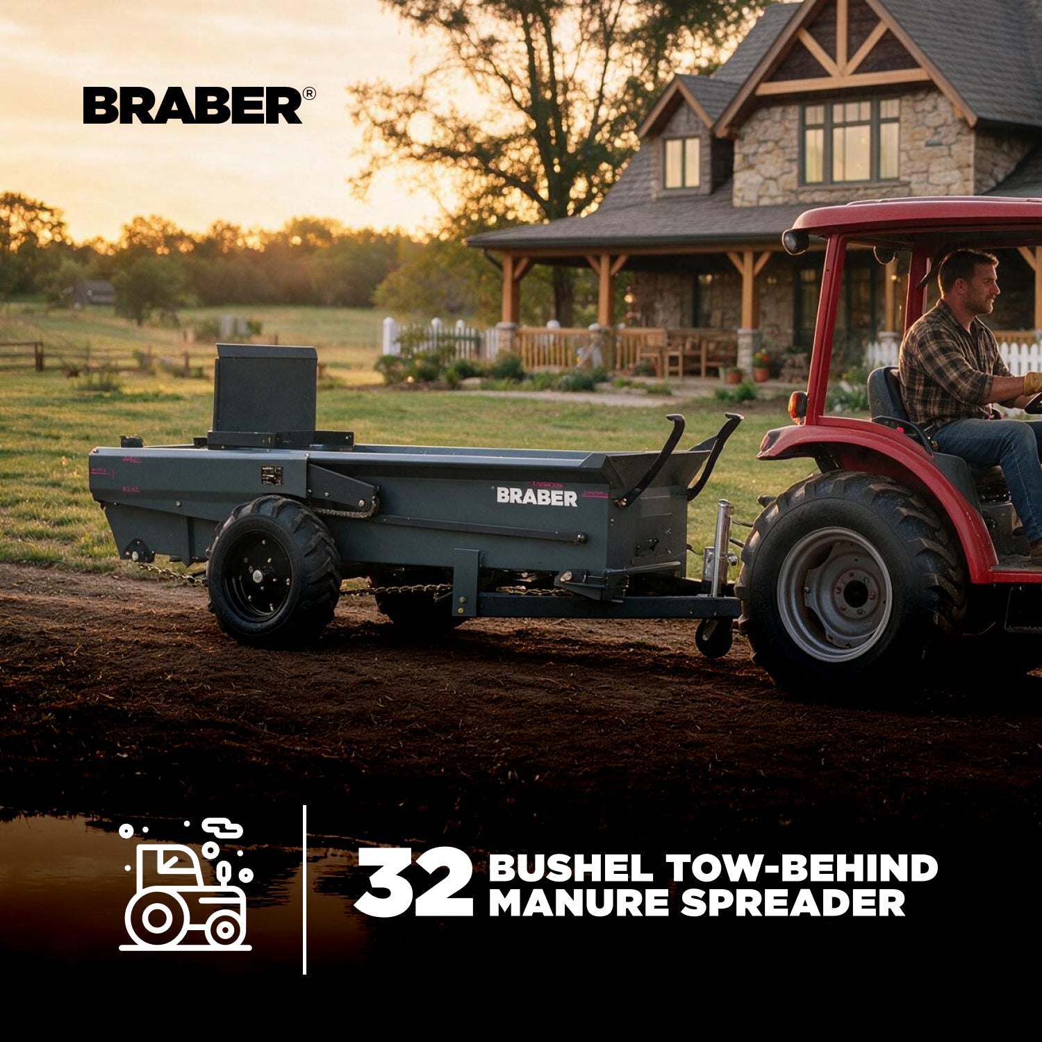 Tow-Behind Manure Spreader 32-Bushel Ground-Driven – BE-32MS