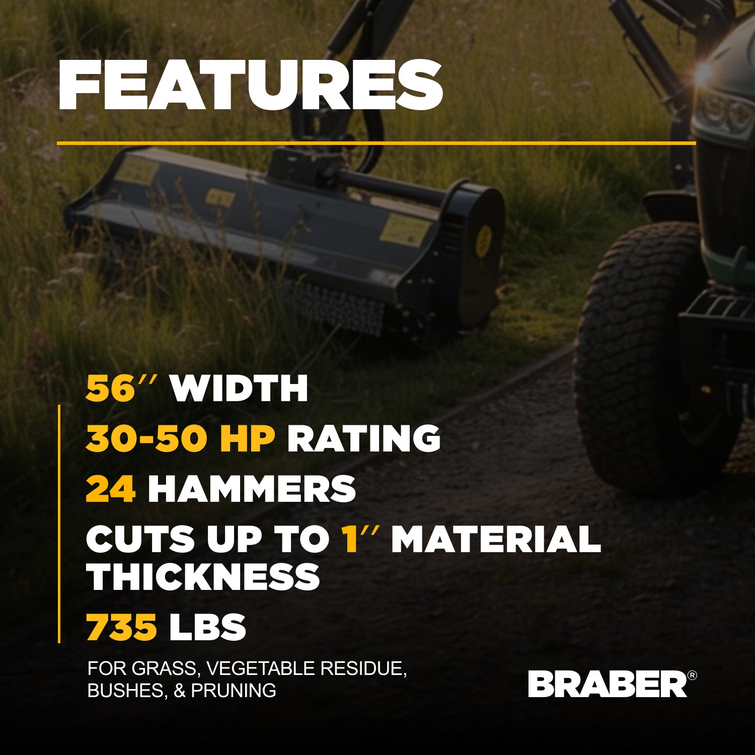 3-Point PTO Offset Boom Mower 56" 30/50 HP – BE-AGL145F-4