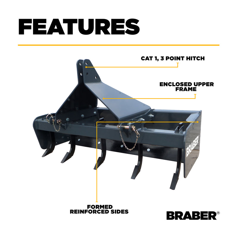 3-Point Box Blade 5.5' Heavy-Duty up to 50 HP – BE-BBR55ND-zoom-