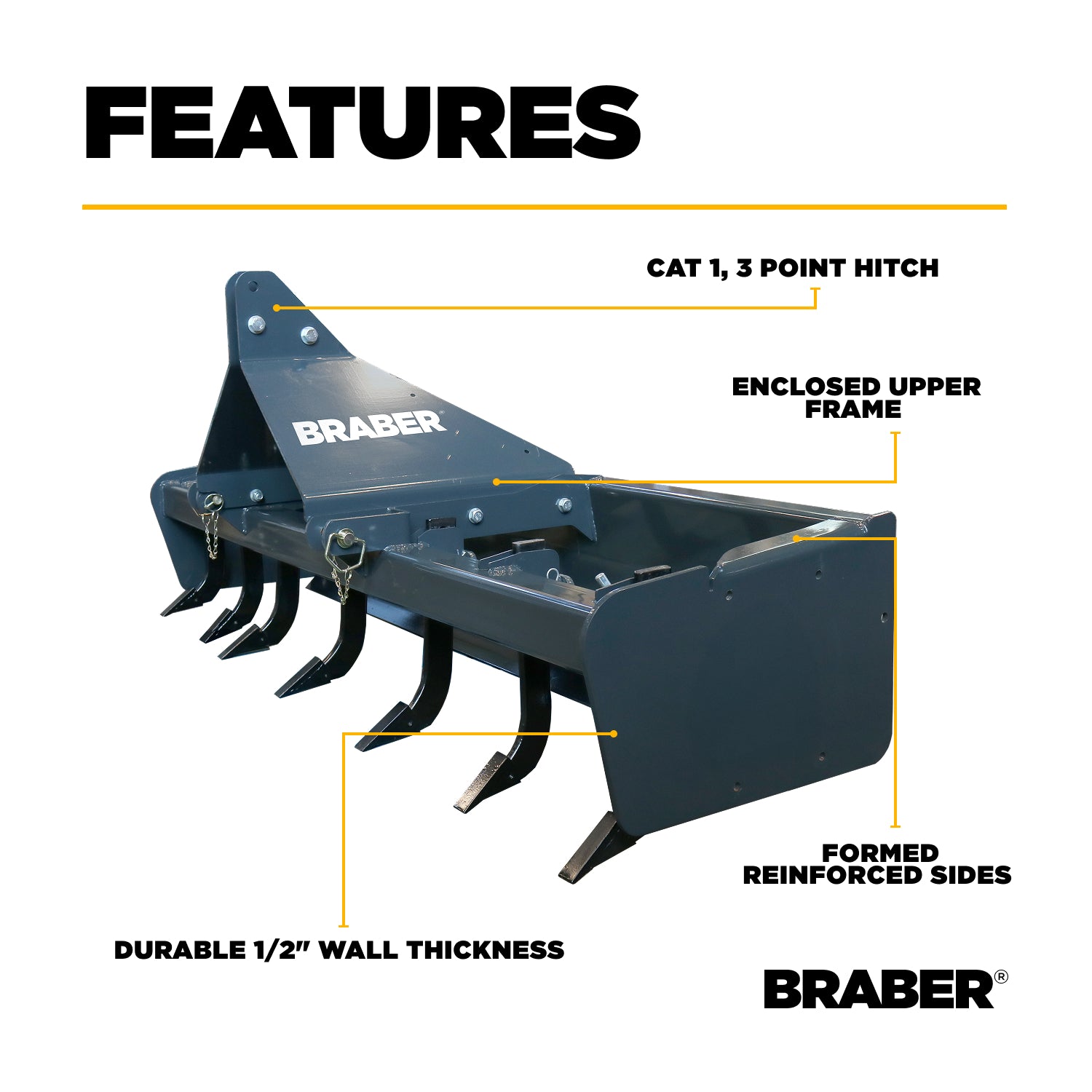 3-Point Box Blade 8' Heavy-Duty up to 50 HP – BE-BBR8ND-zoom-3