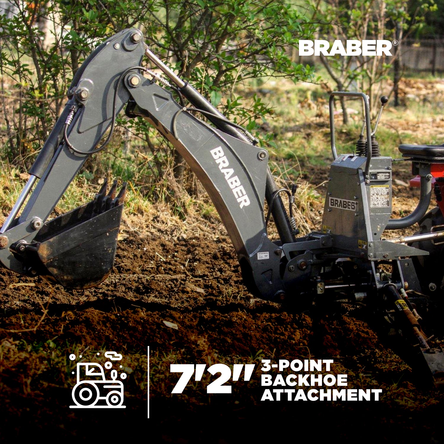 3-Point Backhoe Attachment 7'2" Dig Depth 40/100 HP – BE-BK71-2
