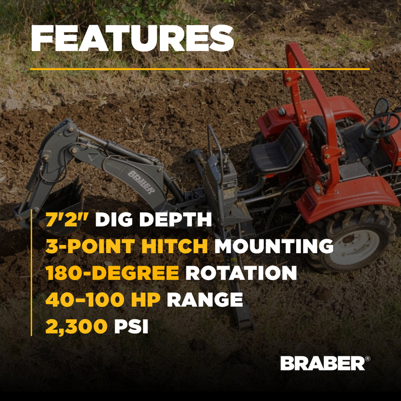 3-Point Backhoe Attachment 7'2" Dig Depth 40/100 HP – BE-BK71-zoom-
