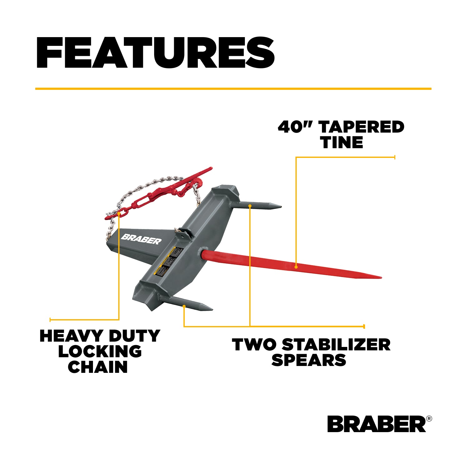 Bucket-Mount Bale Spear Single 2000 lb – BE-BSBM1N-3