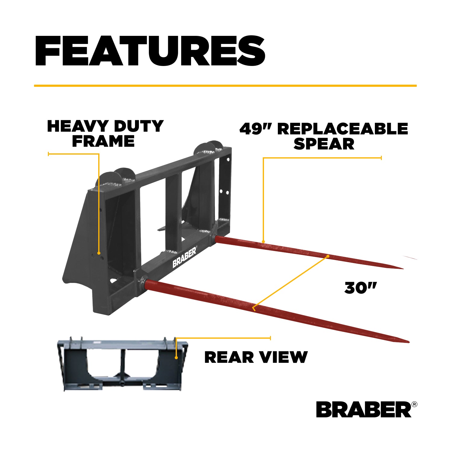Skid Steer Double-Prong Bale Spear 49" – BE-BSD49BO500G-3