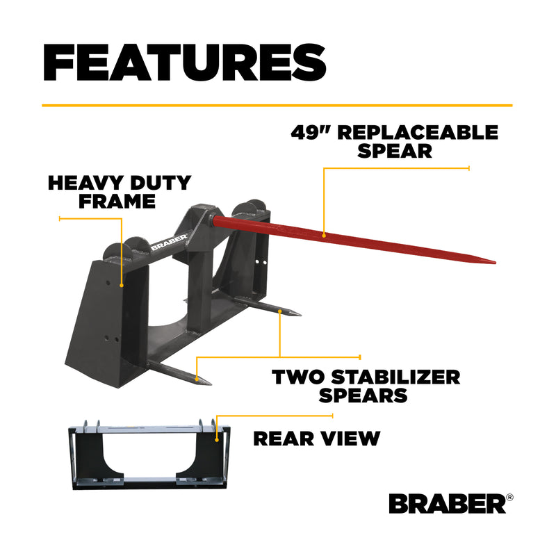 Skid Steer Single-Prong Bale Spear 49" – BE-BSS49BO500G-zoom-
