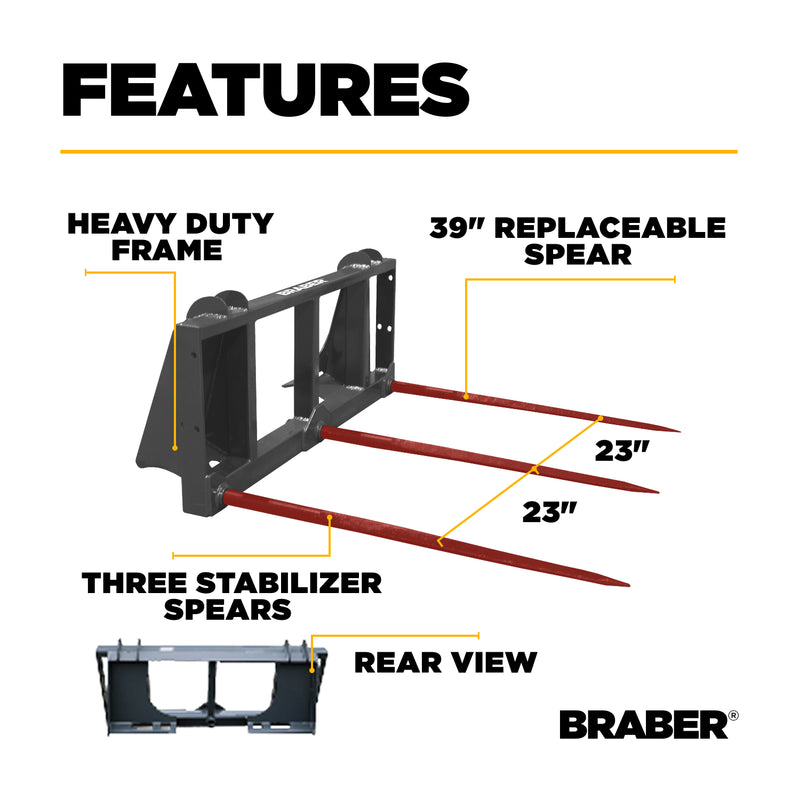 Skid Steer Triple-Prong Bale Spear 39" – BE-BST39BO500G-zoom-
