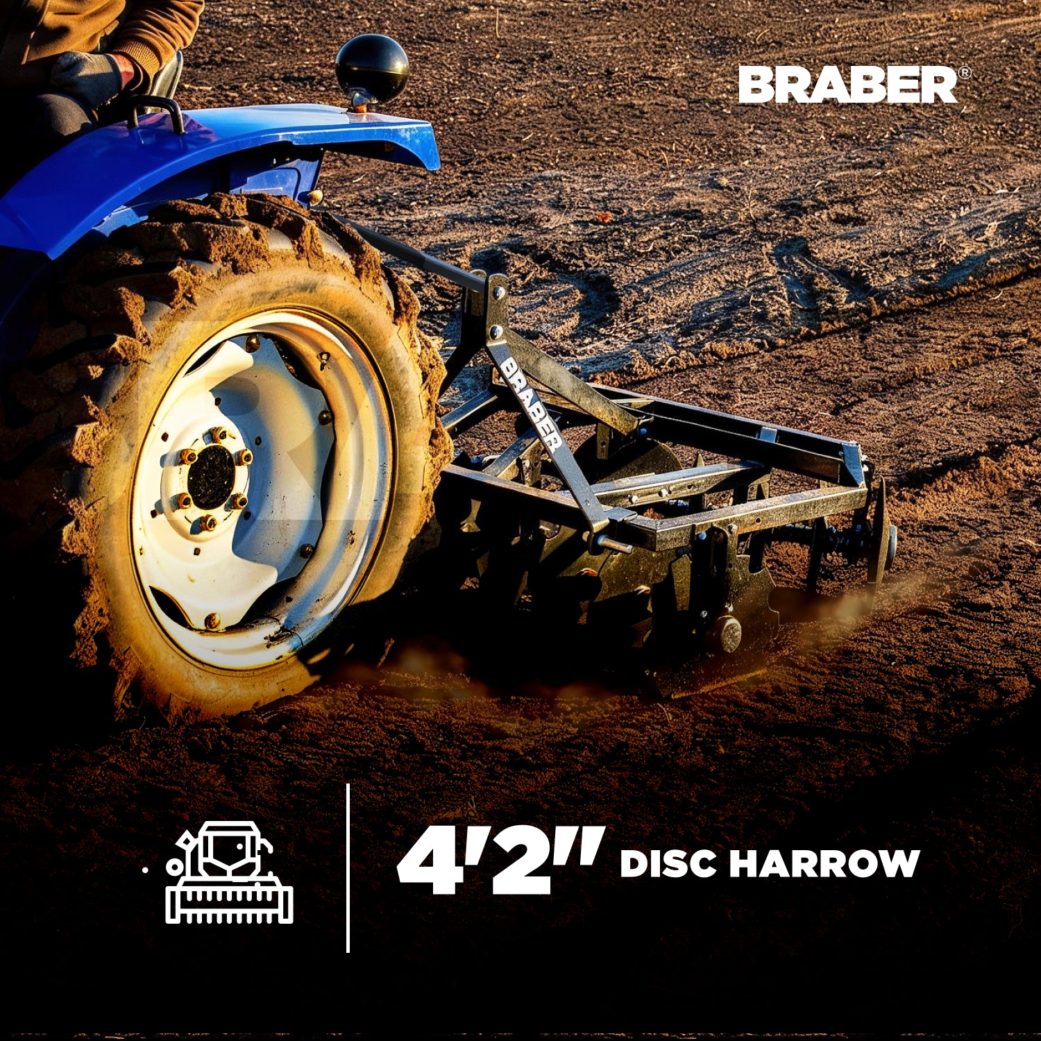3-Point Disc Harrow 50" Cut up to 40 HP – BE-DH1216N-2
