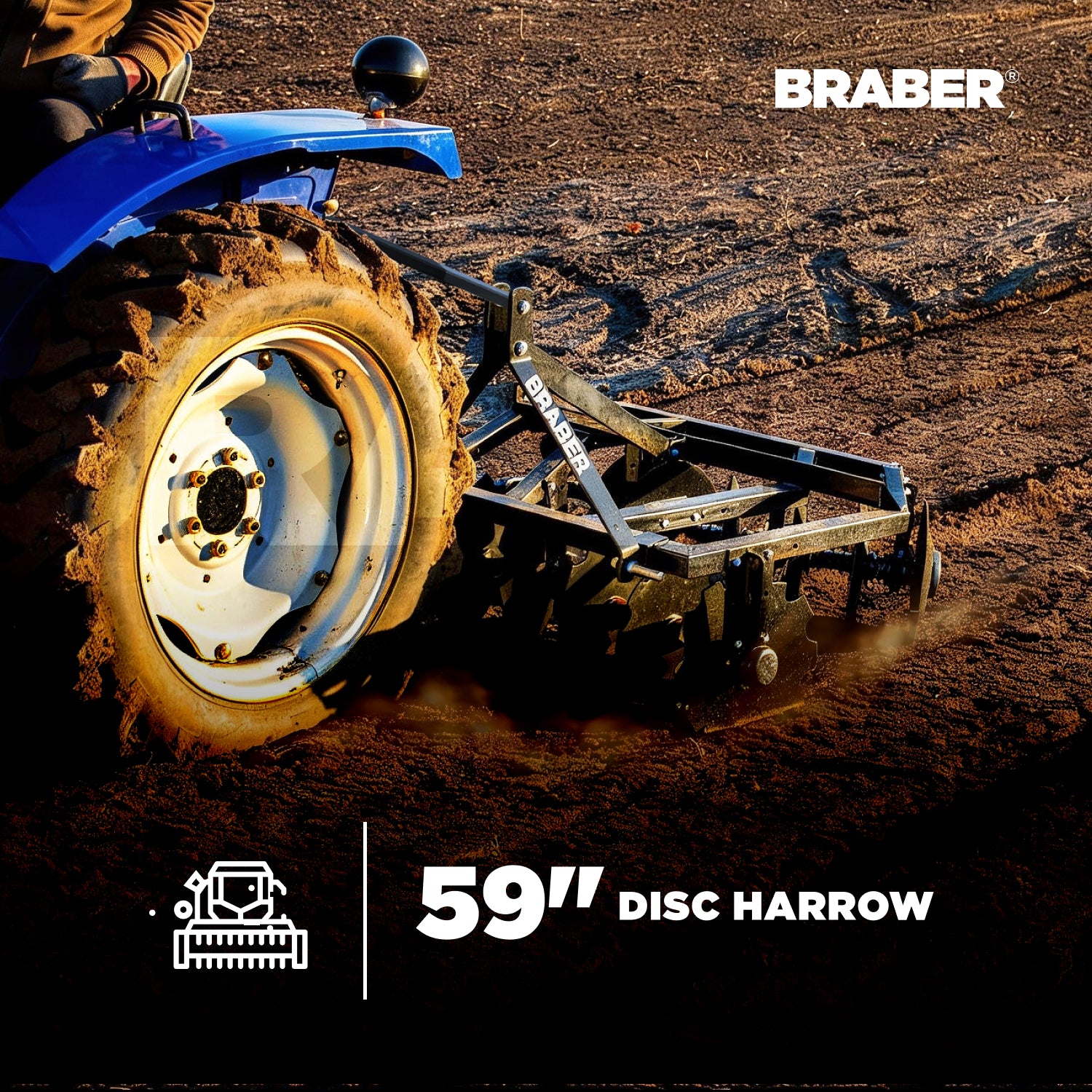 3-Point Disc Harrow 59" Cut up to 40 HP – BE-DH1618N
