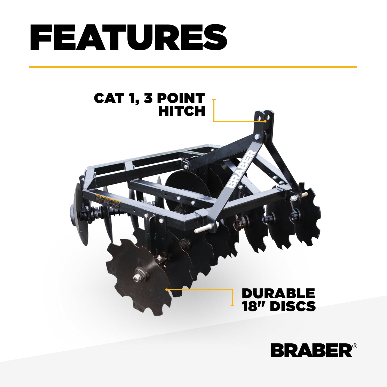 3-Point Disc Harrow 59" Cut up to 40 HP – BE-DH1618N-3