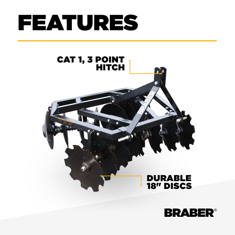 3-Point Disc Harrow 59" Cut up to 40 HP – BE-DH1618N-zoom-