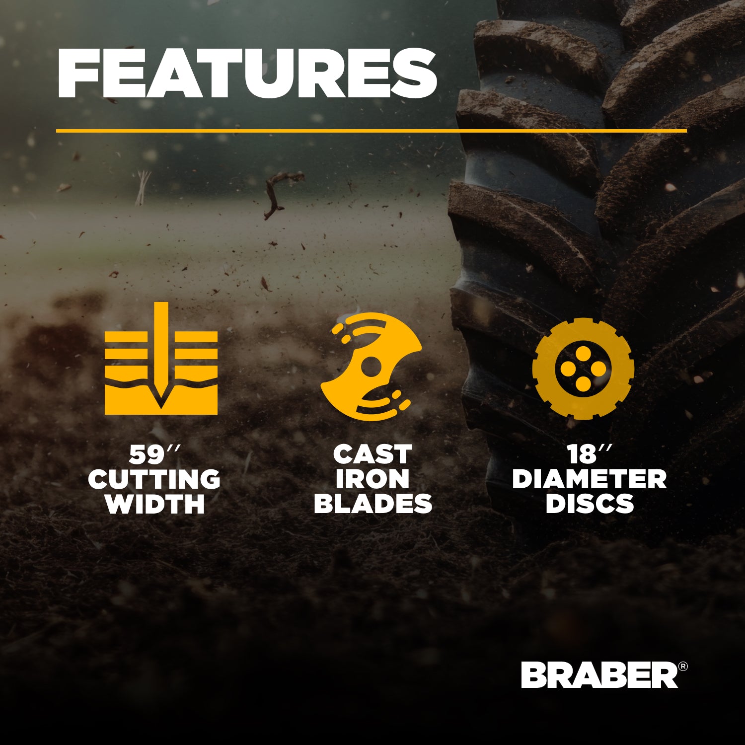 3-Point Disc Harrow 59" Cut up to 40 HP – BE-DH1618N-6