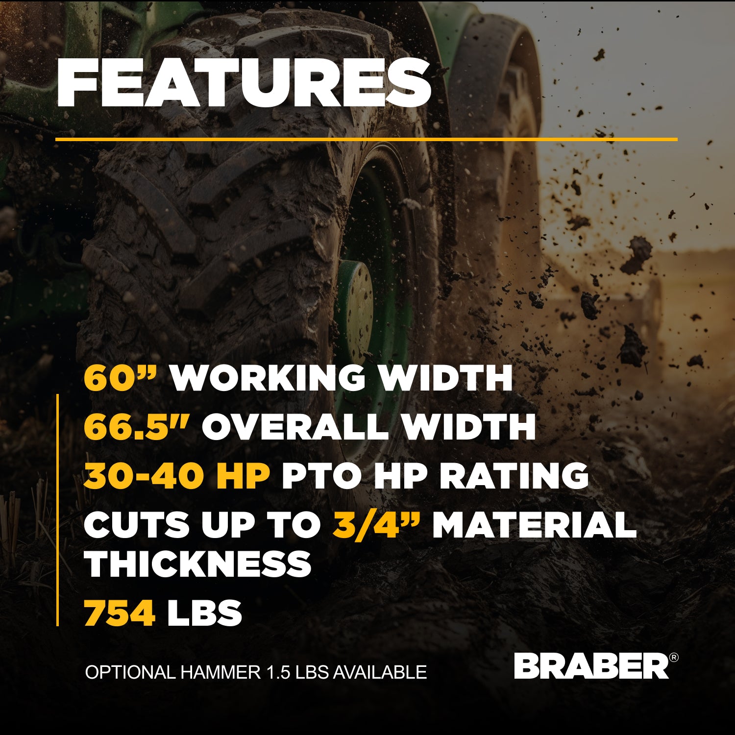 3-Point PTO Flail Mower 60" Hammer Blades 30/40 HP – BE-EFGC155H-4