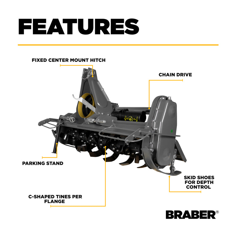 3-Point PTO Chain Drive Rotary Tiller 51" 15/30 HP – BE-FTL135-zoom-