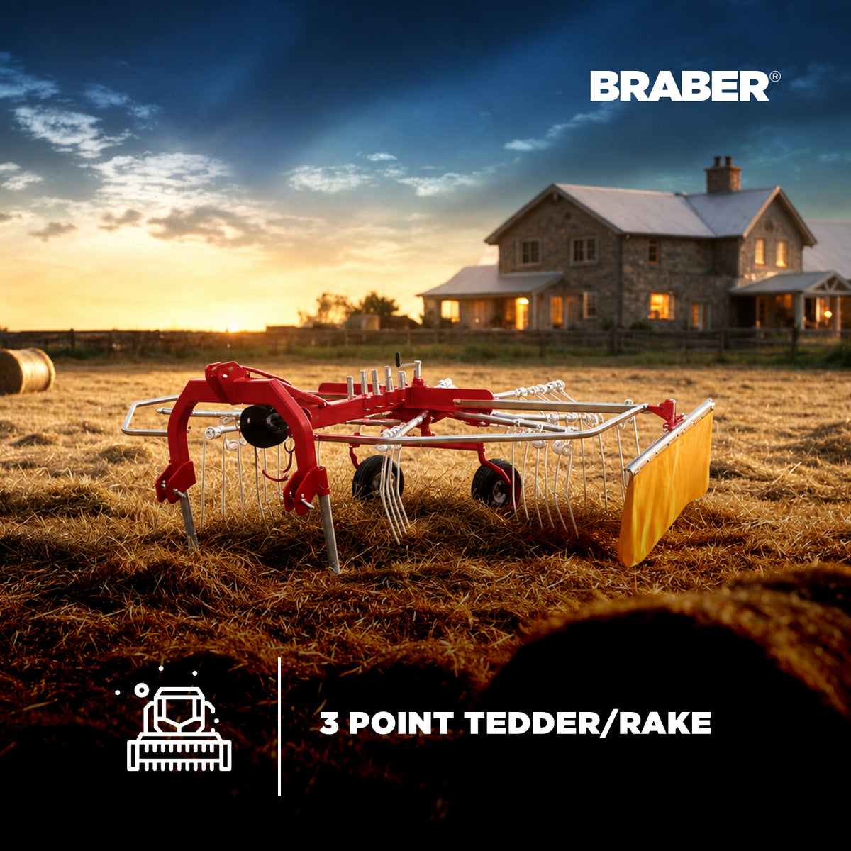 3-Point PTO DaRos Rotary Rake 96" up to 20 HP – BE-GR250DR-zoom-2