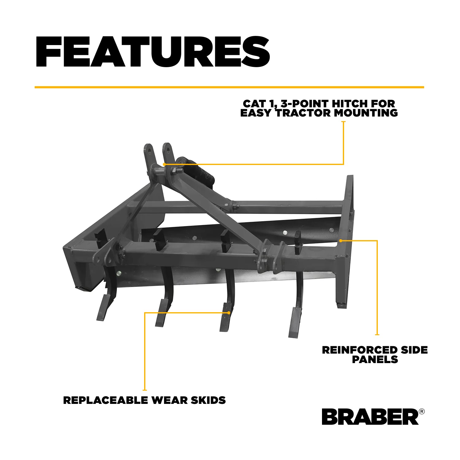 3-Point Grader Scraper 48" 17/33 HP – BE-GSC48N-zoom-3