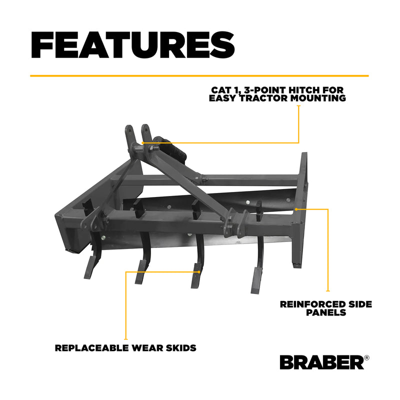3-Point Grader Scraper 48" 17/33 HP – BE-GSC48N-zoom-
