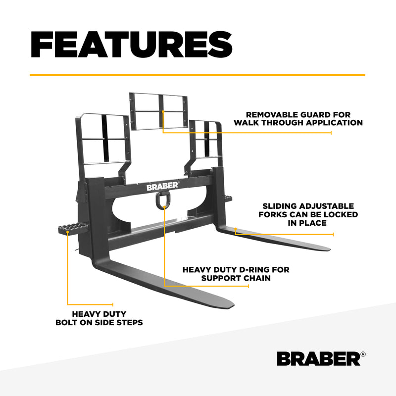 Skid Steer Pallet Forks 5500 lb 48" Heavy-Duty – BE-HD5548BO500-zoom-