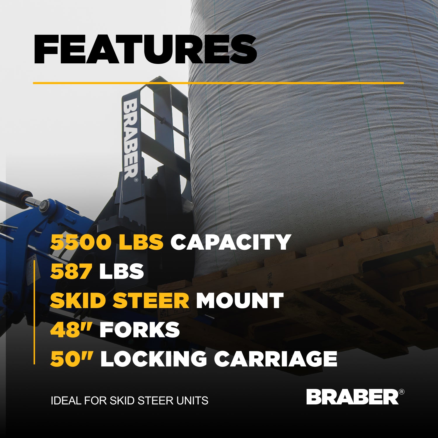 Skid Steer Pallet Forks 5500 lb 48" Heavy-Duty – BE-HD5548BO500-4