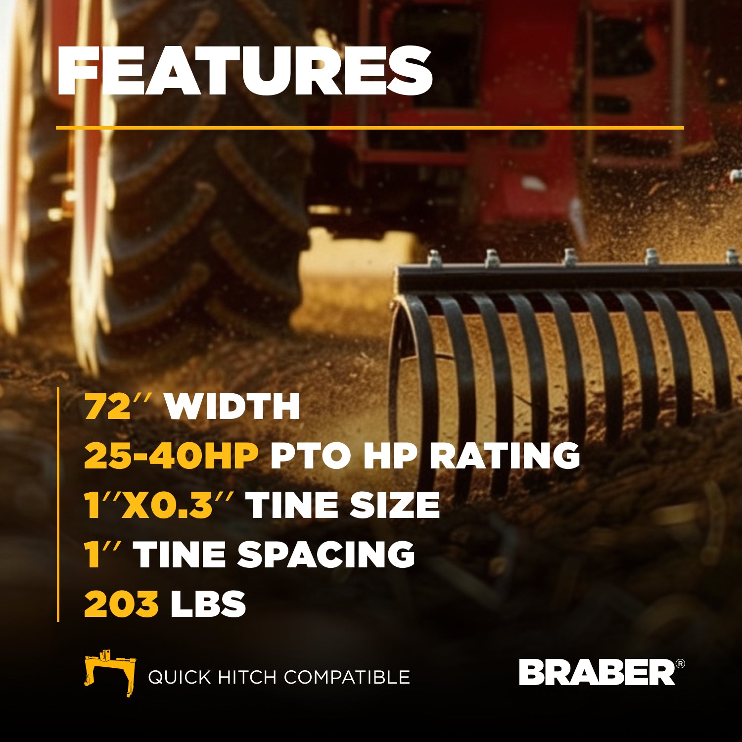 3-Point Landscape Rake 6' up to 50 HP – BE-LR6N-4