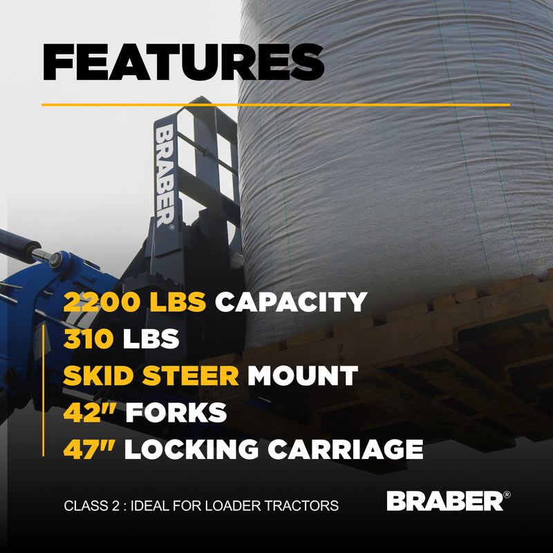 Skid Steer Pallet Forks 2200 lb 42" – BE-PF3042LBO500J-zoom-