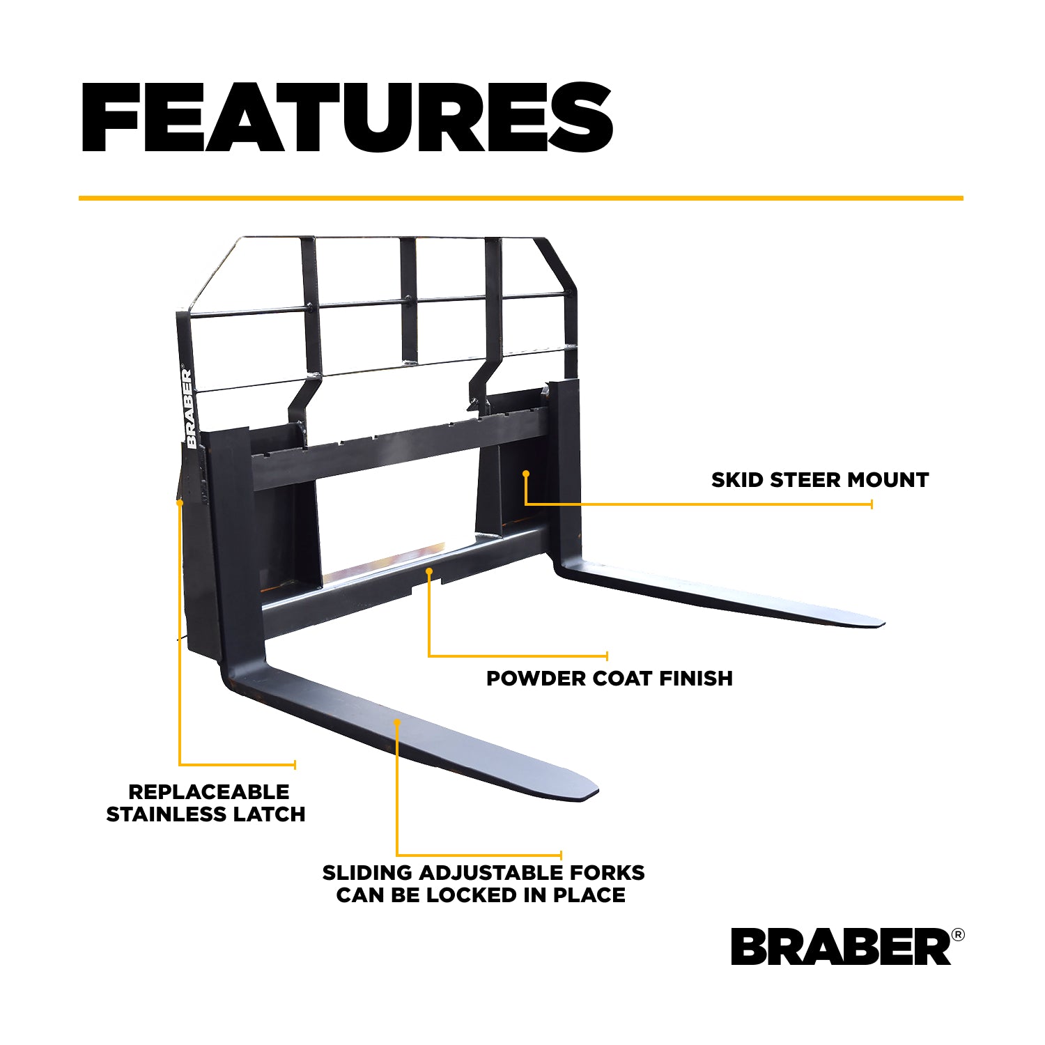 Skid Steer Pallet Forks 2200 lb 42" – BE-PF30S42LBO-zoom-3