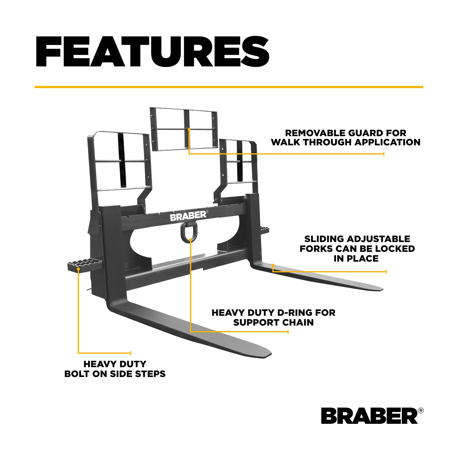 Skid Steer Pallet Forks 4400 lb 48" – BE-PF5048HBO500J-3