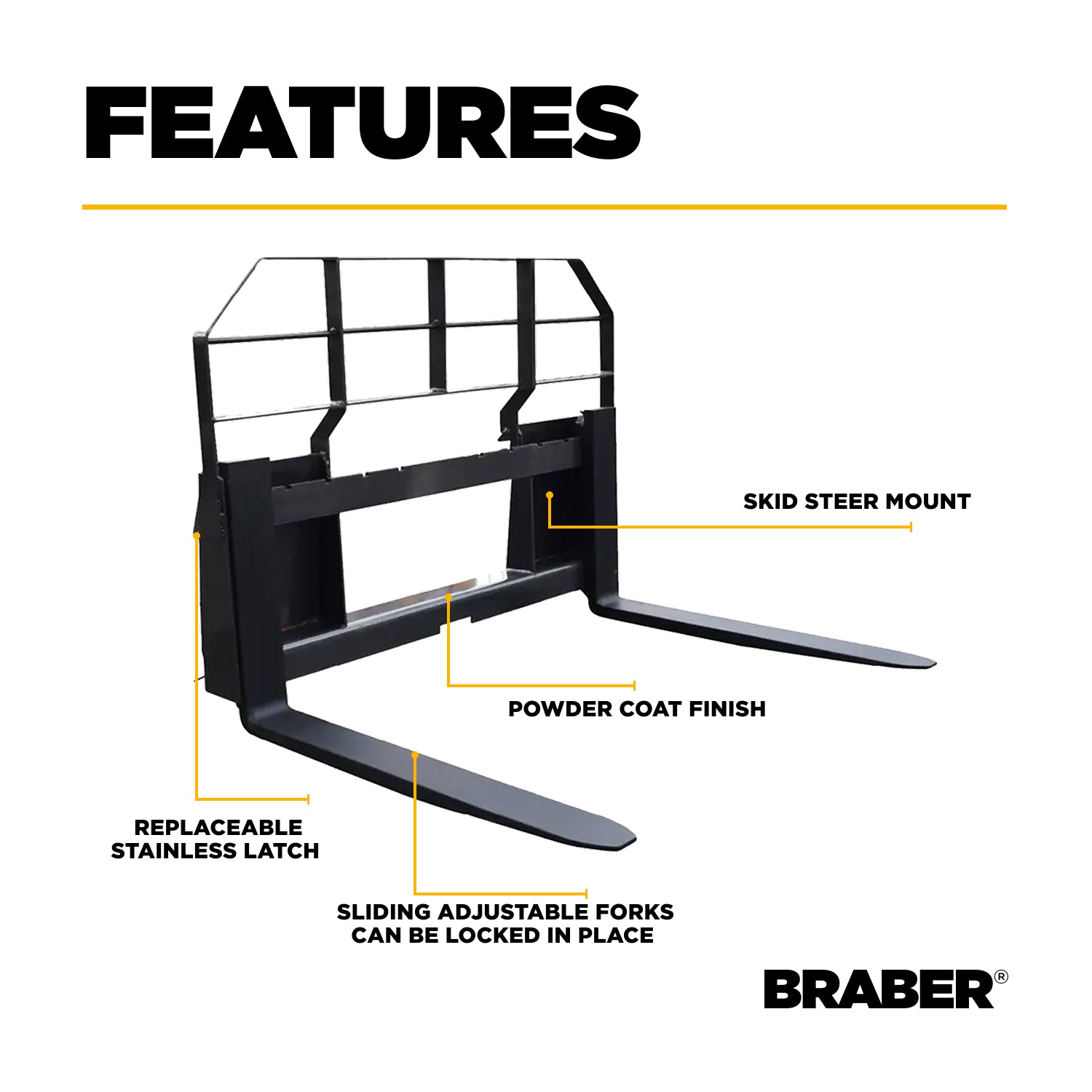 Skid Steer Pallet Forks 4400 lb 48" – BE-PF50S48HBO-zoom-3