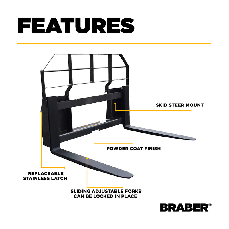 Skid Steer Pallet Forks 4400 lb 48" – BE-PF50S48HBO-zoom-