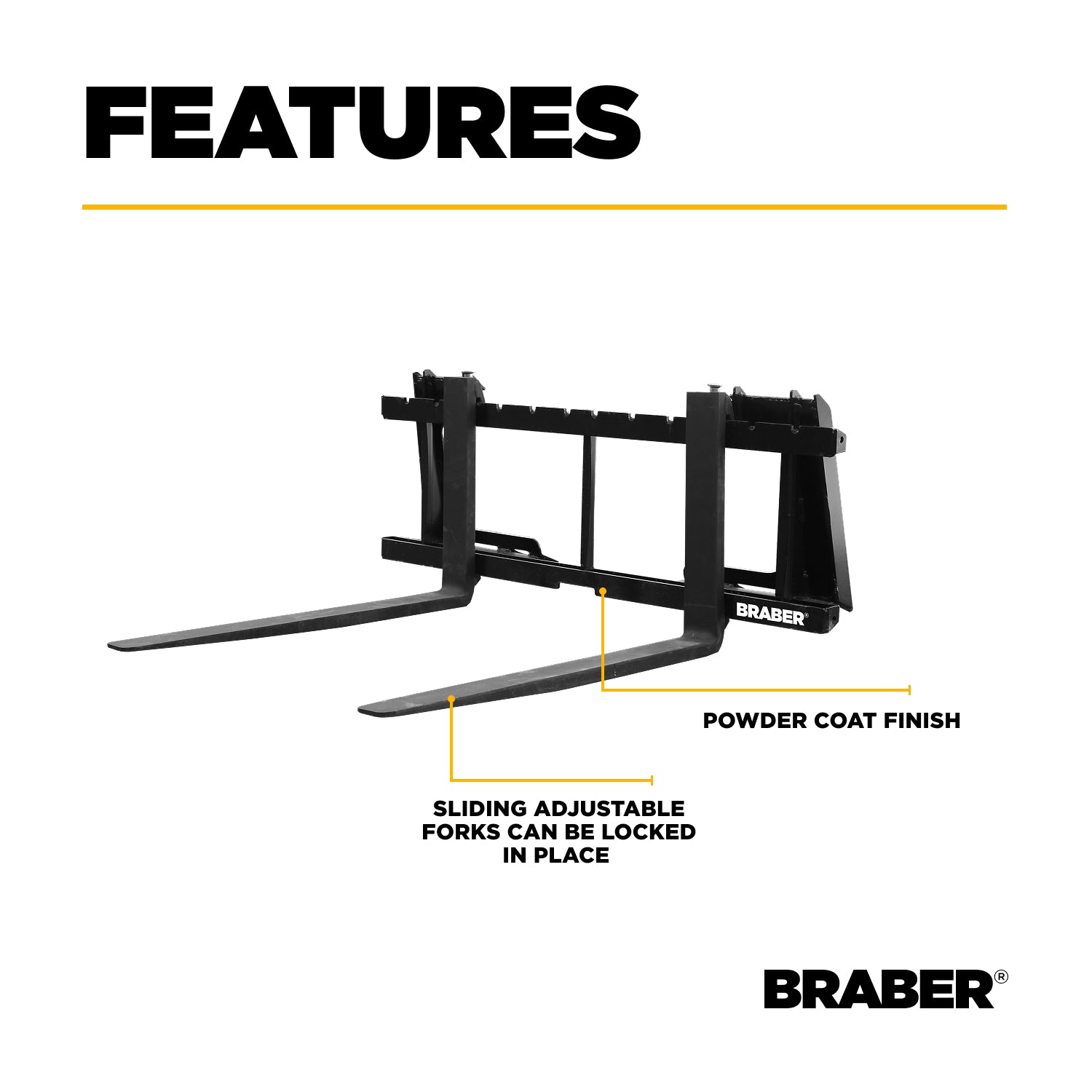 Skid Steer Pallet Forks 1100 lb 36" Light-Duty – BE-PFLD36EBO-zoom-3