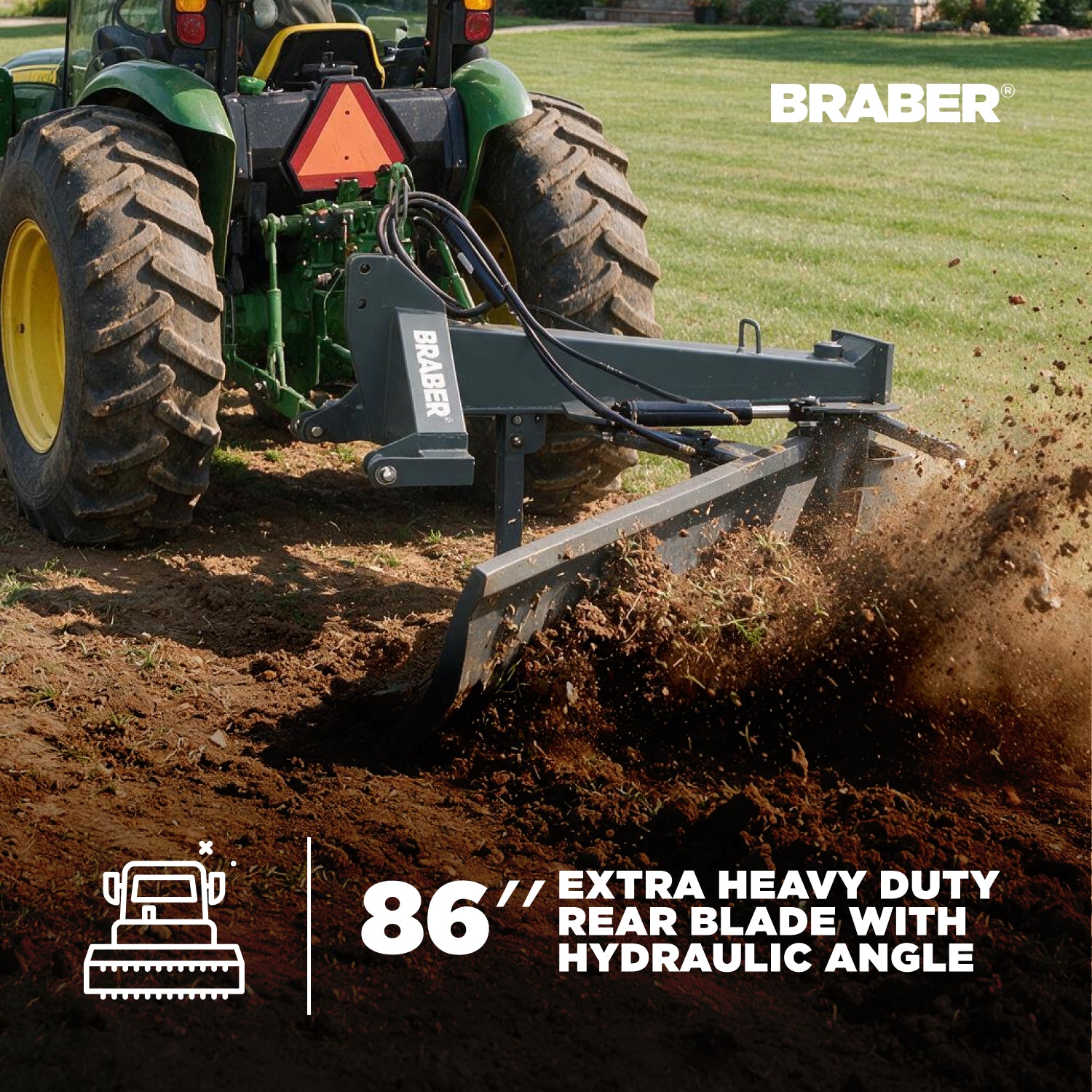 Heavy-Duty 3-Point Rear Blade 8' Hydraulic Angle up to 80 HP – BE-RB408HDG