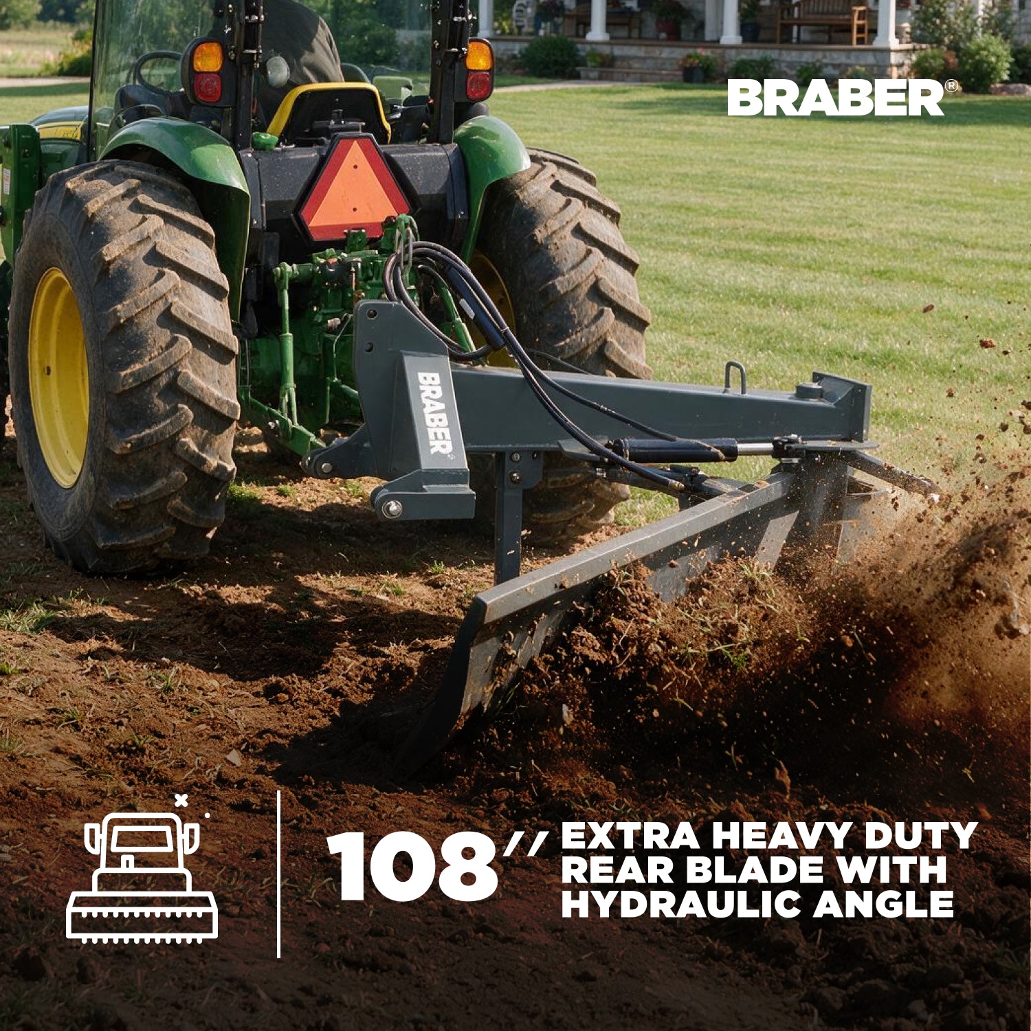 Heavy-Duty 3-Point Rear Blade 9' Hydraulic Angle up to 80 HP – BE-RB409HDG