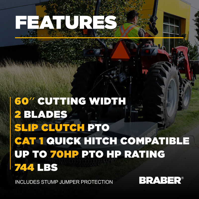 Heavy-Duty 3-Point PTO Rotary Cutter 5' up to 70 HP – BE-RC5HDG-zoom-