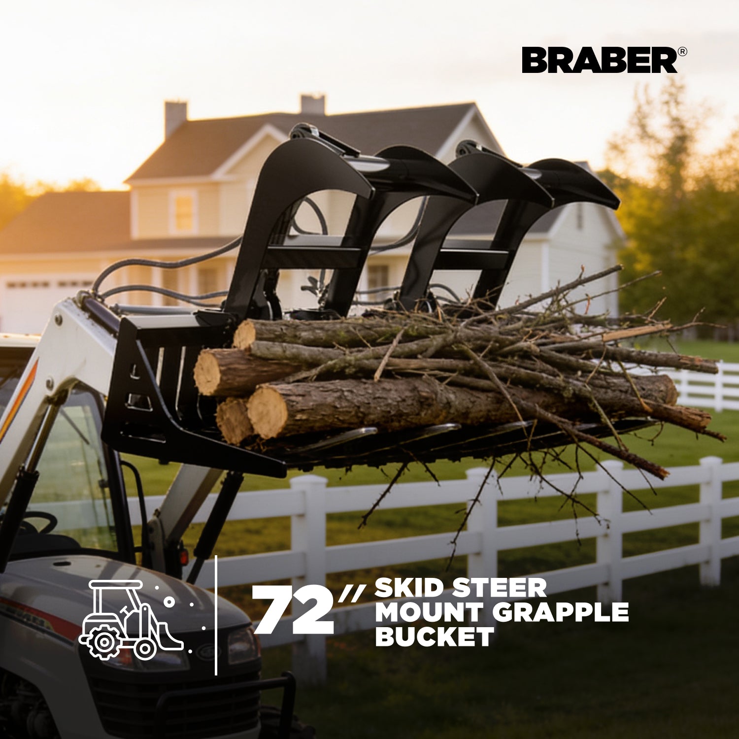 Skid Steer Grapple Bucket 72" Heavy-Duty – BE-SSGB72-2