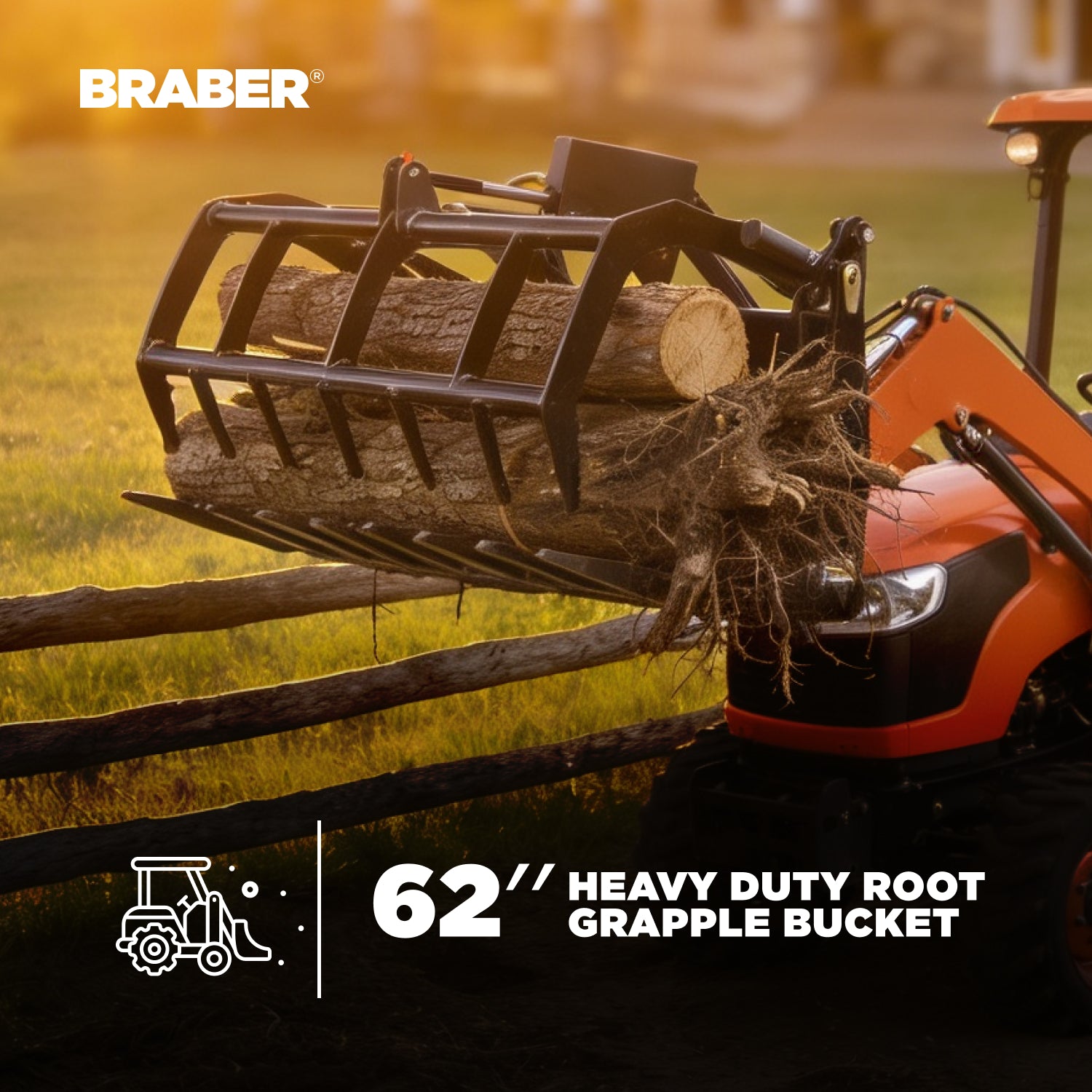 Skid Steer Root Grapple Bucket 62" Heavy-Duty – BE-SSGBC60-2