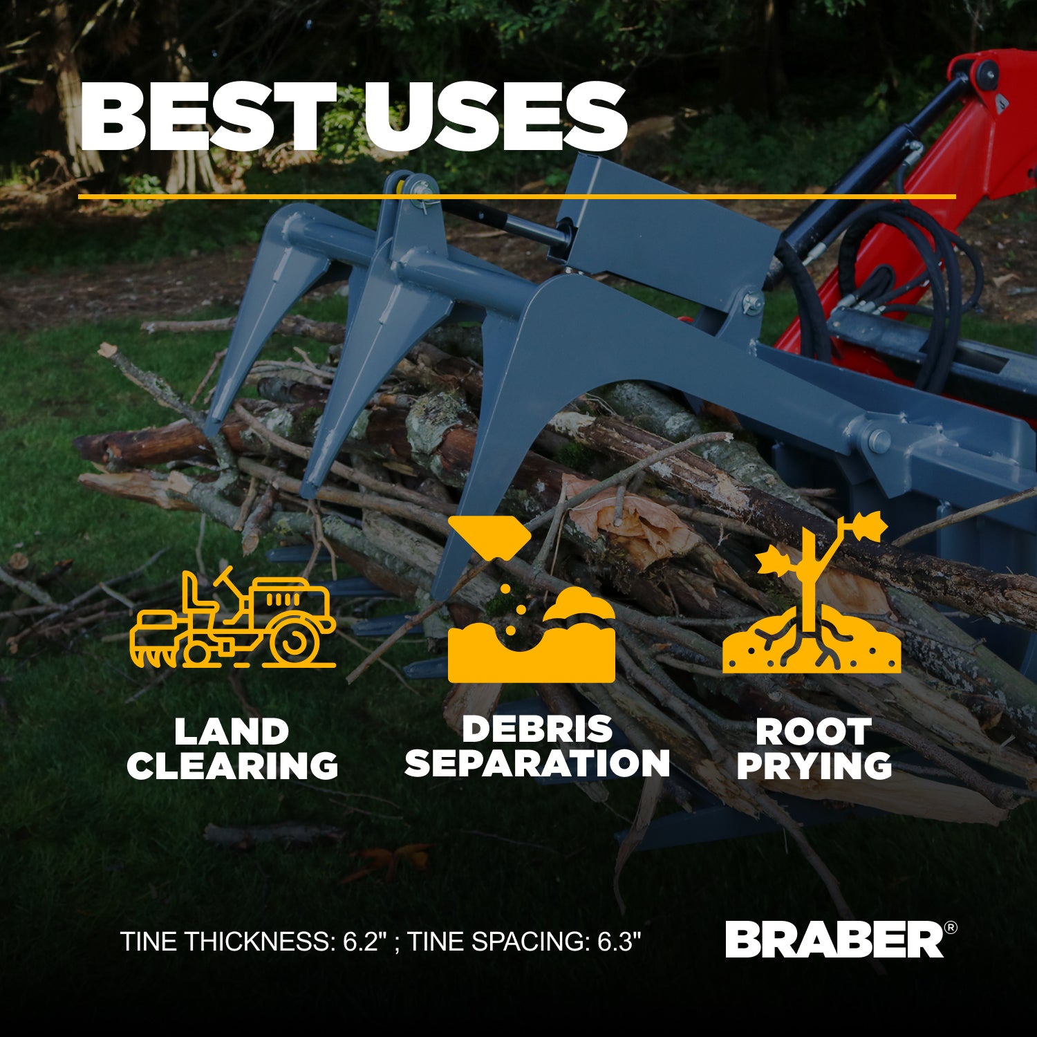 Skid Steer Root Grapple Bucket 62" Heavy-Duty – BE-SSGBC60-6