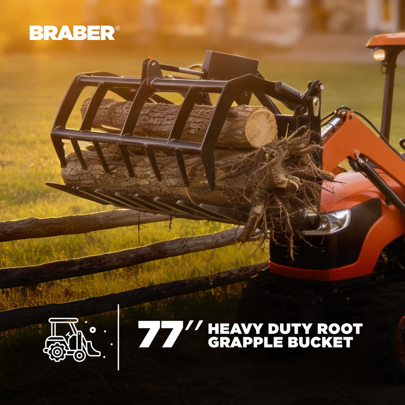 Skid Steer Root Grapple Bucket 77" Heavy-Duty – BE-SSGBC75-zoom-