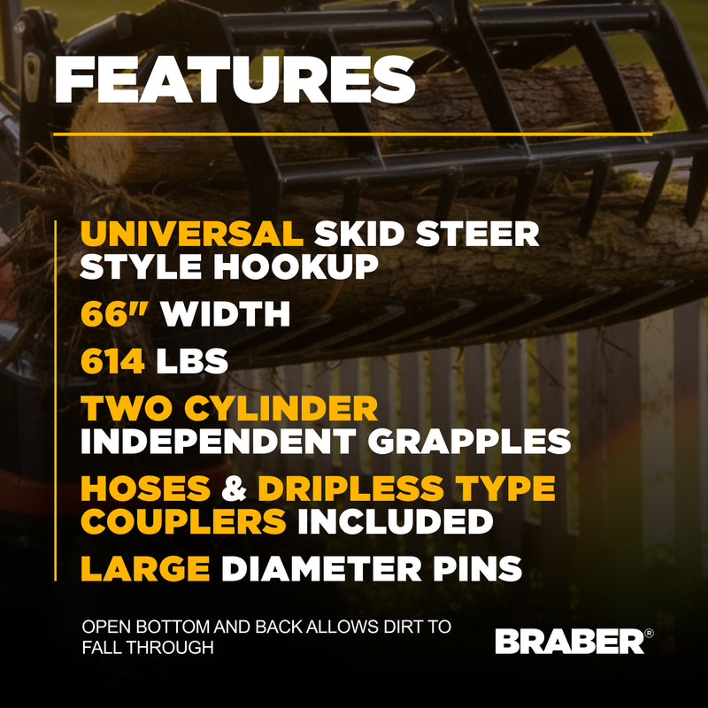 Skid Steer Root Grapple Bucket 66" Heavy-Duty – BE-SSGBS67-zoom-