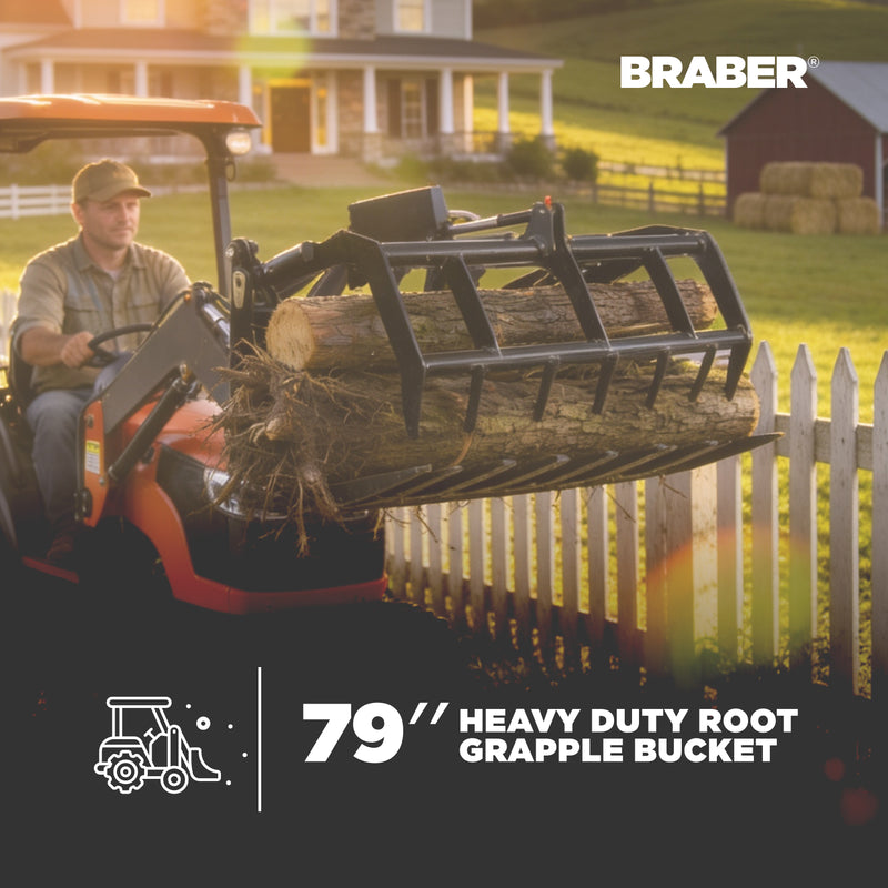 Skid Steer Root Grapple Bucket 79" Heavy-Duty – BE-SSGBS80-zoom-