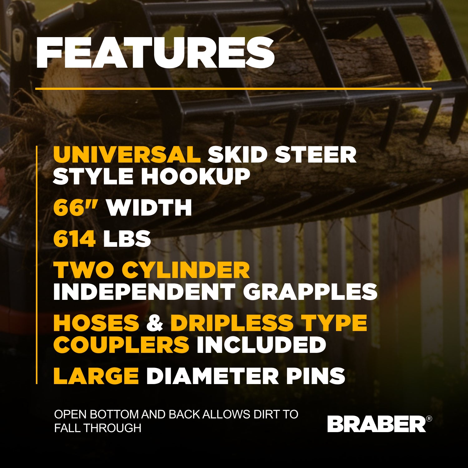 Skid Steer Root Grapple Bucket 79" Heavy-Duty – BE-SSGBS80-4