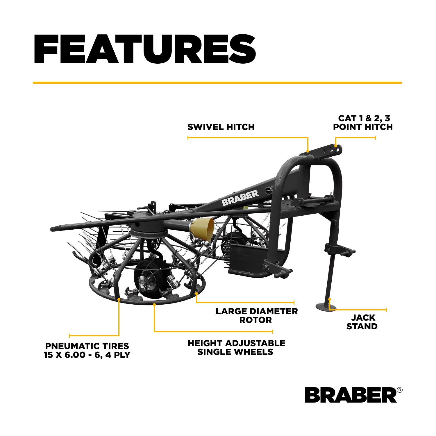 3-Point PTO Tedder Rake 9'10" 24 HP+ – BE-TR300-zoom-3