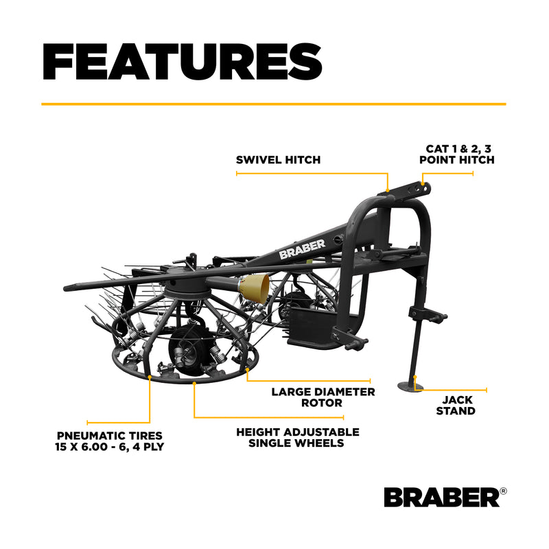 3-Point PTO Tedder Rake 9'10" 24 HP+ – BE-TR300-zoom-