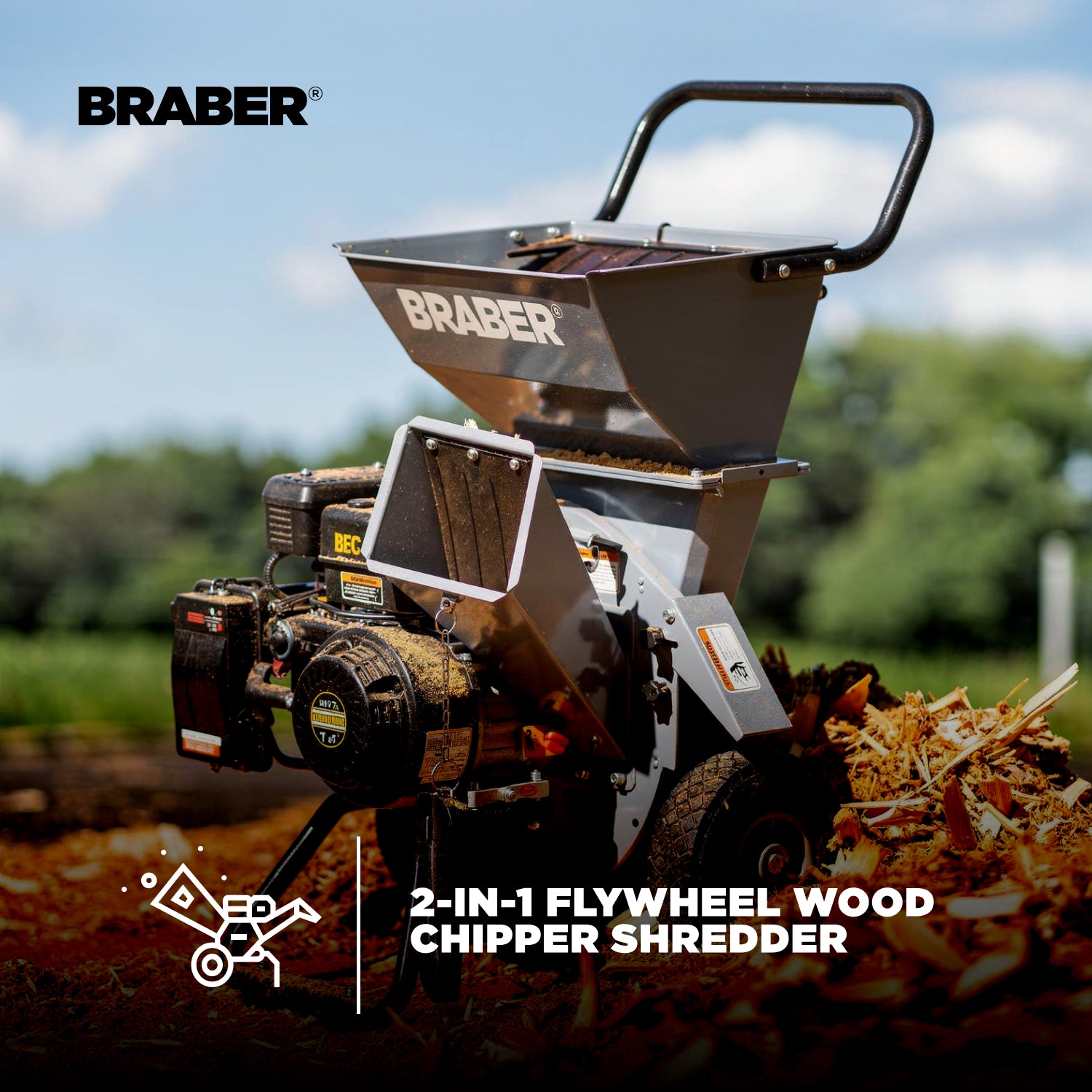 2-in-1 Flywheel Wood Chipper Shredder 3" Capacity 212cc – BE-WCGF3R7-zoom-2