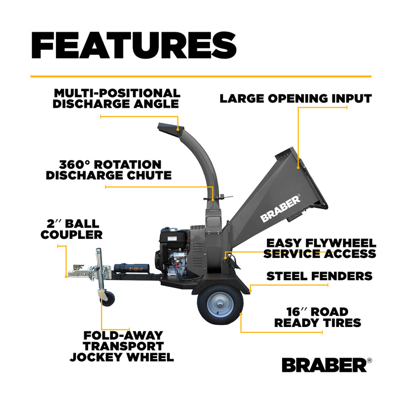 Flywheel Wood Chipper Shredder 4" Capacity 420cc – BE-WCGF4R13-zoom-