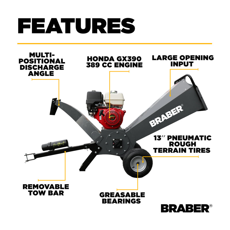Wood Chipper Shredder 4" Capacity Honda GX390 – BE-WCGR4H13-zoom-