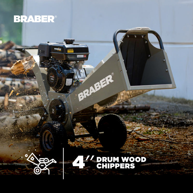 Drum Wood Chipper 4" Capacity 420cc Electric Start – BE-WCGR4R13E-zoom-