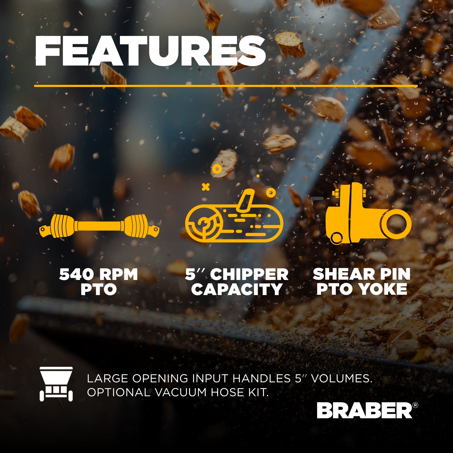 3-Point PTO Wood Chipper 5" Capacity 18/45 HP – BE-WCX5-6