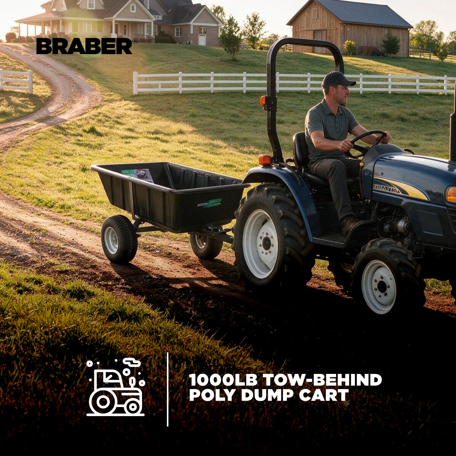 Tow-Behind Poly Dump Cart 1000 lb 2-Wheel – TCP1000-2
