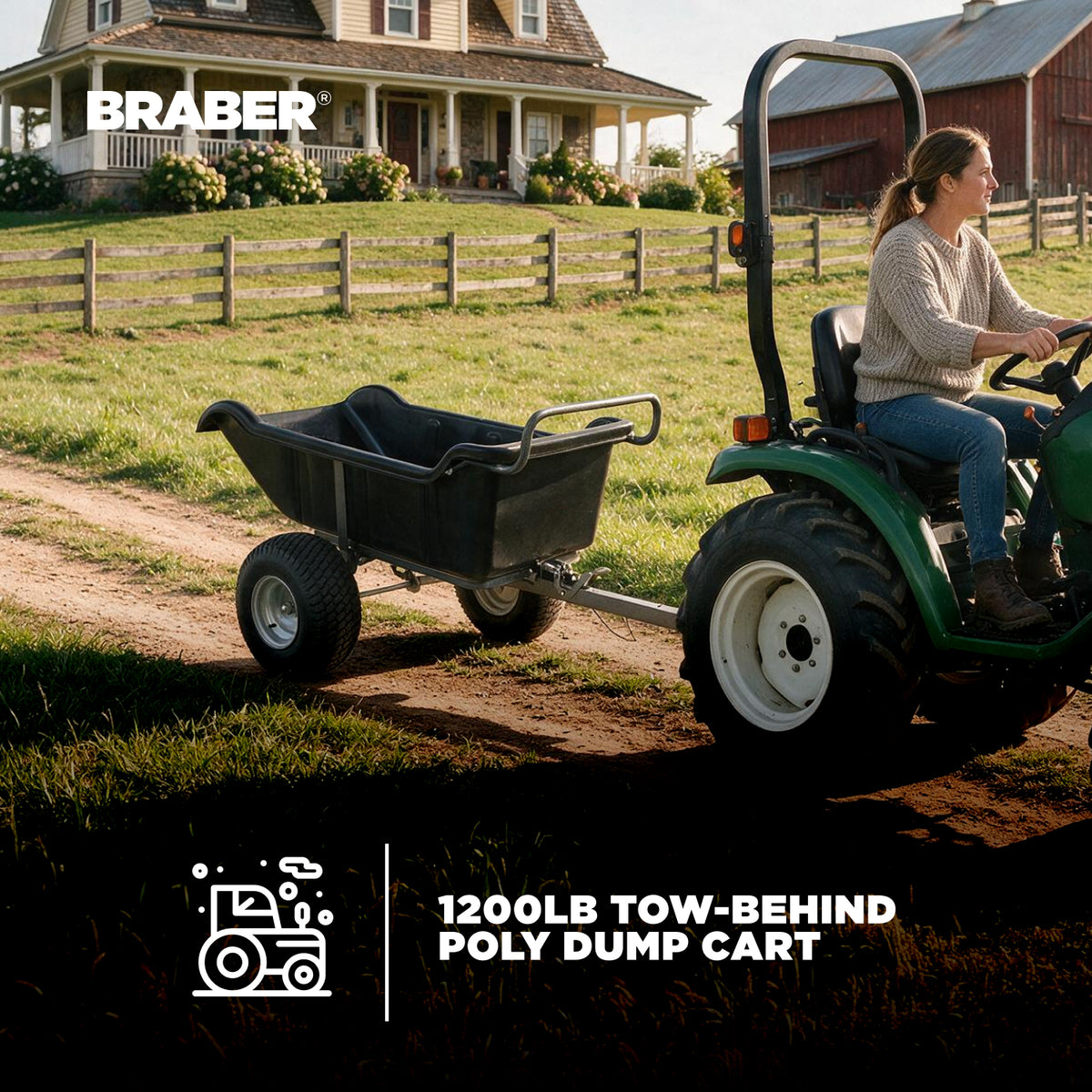 Tow-Behind Poly Dump Cart 1200 lb 2-Wheel – TCP1200-2