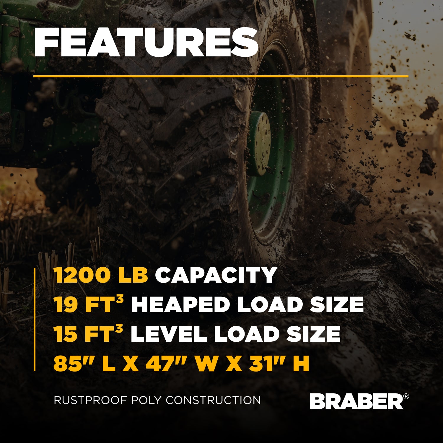 Tow-Behind Poly Dump Cart 1200 lb 2-Wheel – TCP1200-3