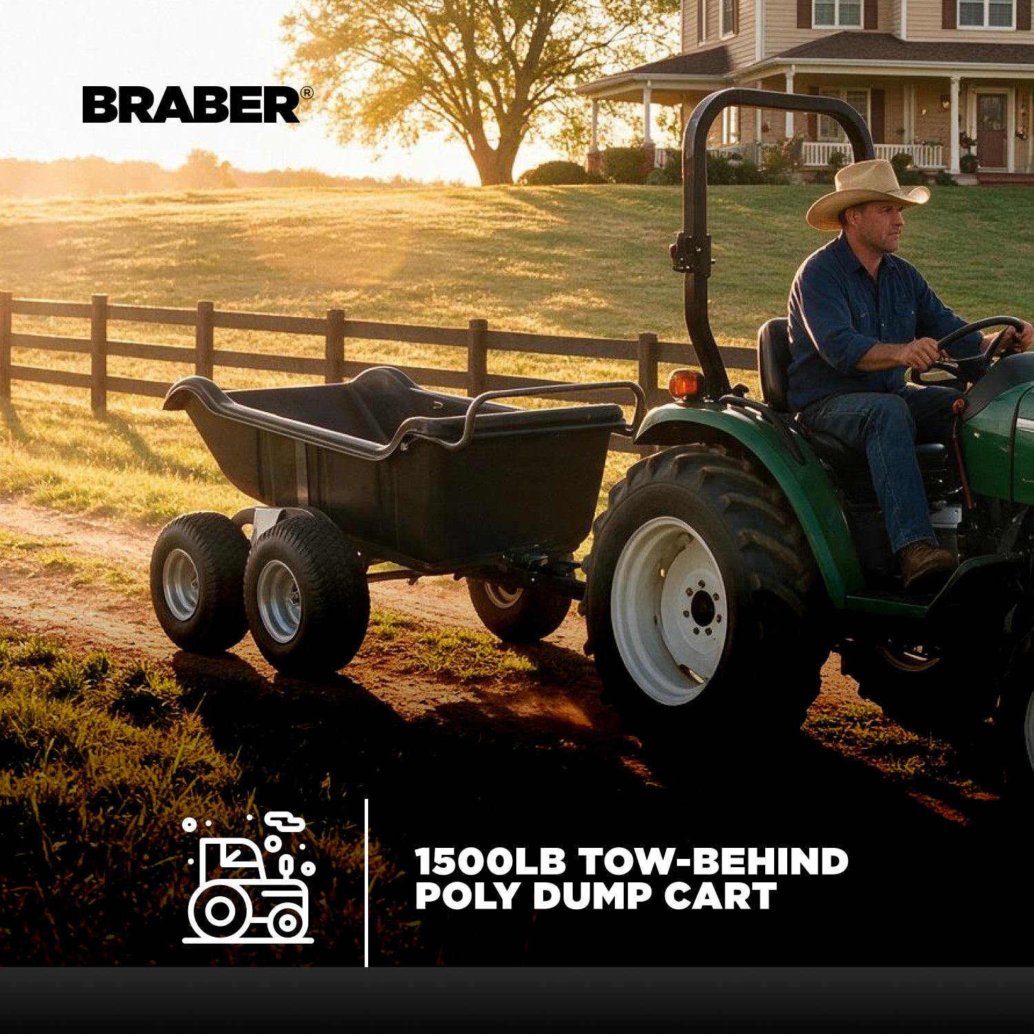 Tow-Behind Poly Dump Cart 1500 lb 4-Wheel – TCP15004W-2